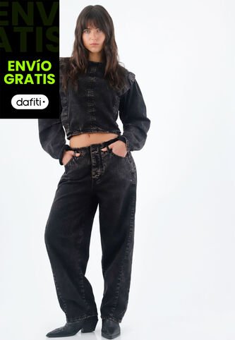 Tennis Jean Para Mujer En Algodón Negro Relajado Horseshoe Tennis