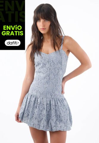 Tennis Vestido Corto Para Mujer De Encaje Azul Cielo Entallado Con Escote Corazón Tennis