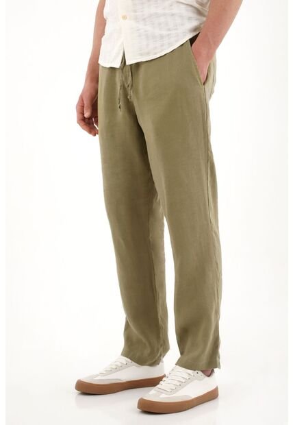Tennis Pantalón Chino En 100% Lino Verde Para Hombre