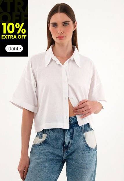 Camisa Blanca Cuello Clásico Para Mujer