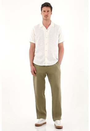 Tennis Pantalón Chino En 100% Lino Verde Para Hombre