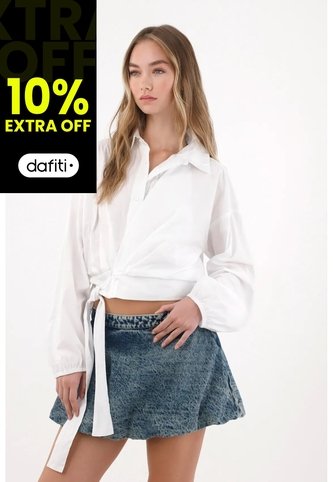 Tennis Camisa En Popelina Con Amarre En Fajón Blanca Para Mujer Tennis