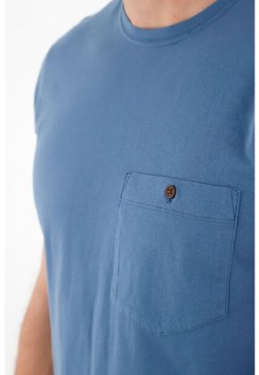 Tennis Camiseta Azul Con Bolsillo Para Hombre