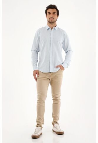 Camisa Azul A Rayas Manga Larga Para Hombre Tennis