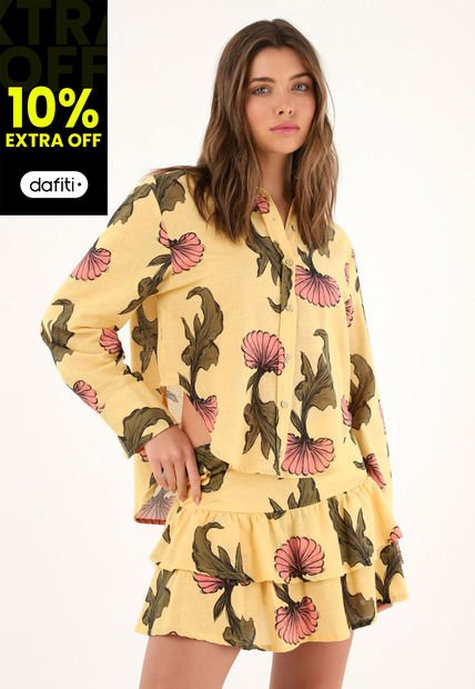Camisa Con Estampado De Flores Manga Larga Para Mujer