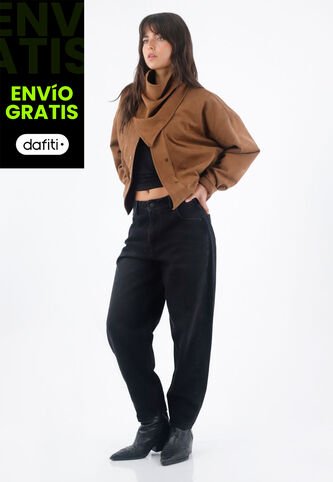 Tennis Jean Para Mujer En Denim Negro Fit Holgado Con Lavado Sólido Tennis