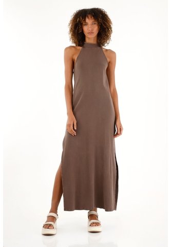 Tennis Vestido Café Largo En Rib Para Mujer Tennis