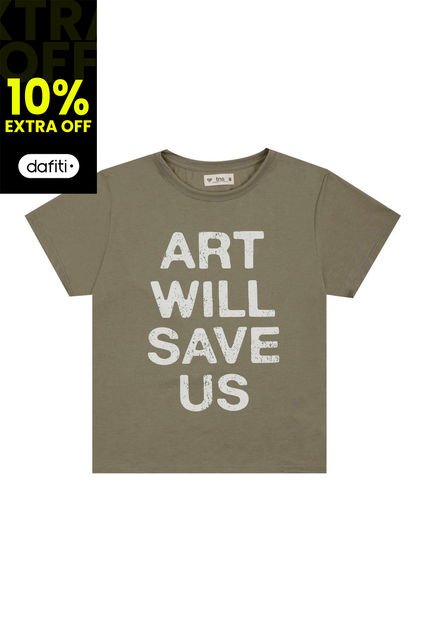 Camiseta Verde Con Estampado De Letras Para Mujer