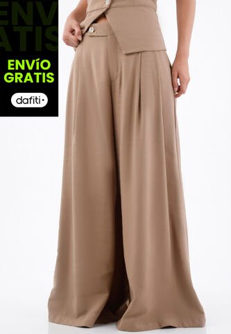 Tennis Pantalón Palazzo Para Mujer En Tela Fluida Arena Ancho Con Pliegues Frontales Tennis