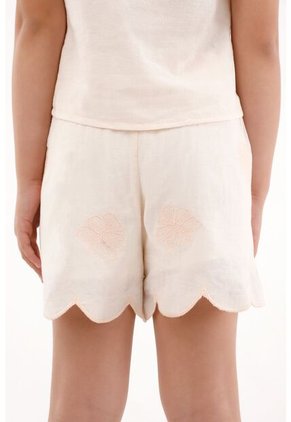 Bermuda Con Flores Bordadas Crudo Para Niña