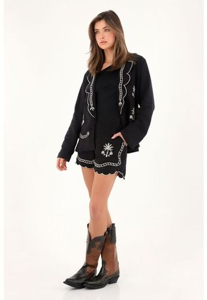 Tennis Bermuda Corta Negra Con Bordados Para Mujer