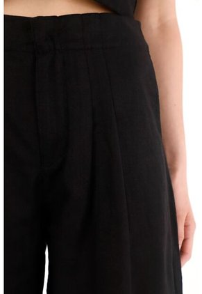 Tennis Pantalón Chino En 100% Lino Negro Para Mujer