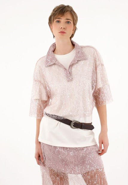 Camisa Morada Con Transparencia Y Lentejuelas Para Mujer