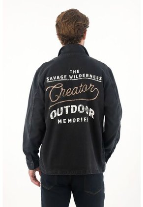 Tennis Chaqueta Con Bordado Y Teñido Vintage Negra Para Hombre