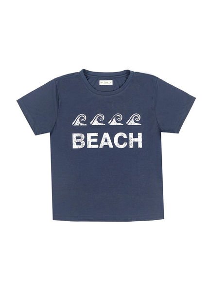 Camiseta Azul Con Estampado De Olas Para Mujer