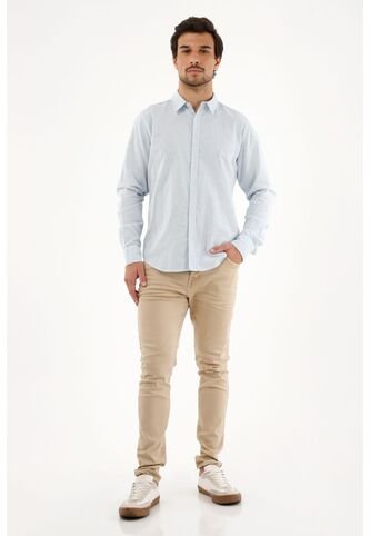 Camisa Azul A Rayas Manga Larga Para Hombre Tennis