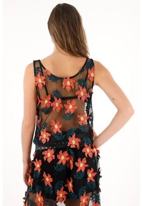 Tennis Camisa Manga Sisa Con Apliques De Flores 3D Para Mujer