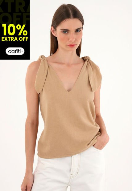 Camisa Crudo De Escote En V Y Tiras Para Mujer