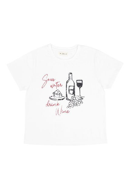 Camiseta Blanca Con Estampado De Vino Para Mujer