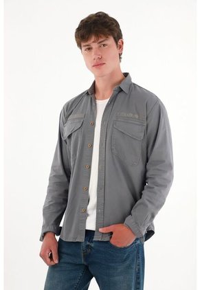 Tennis Camisa Con Bolsillos De Tapa Gris Para Hombre