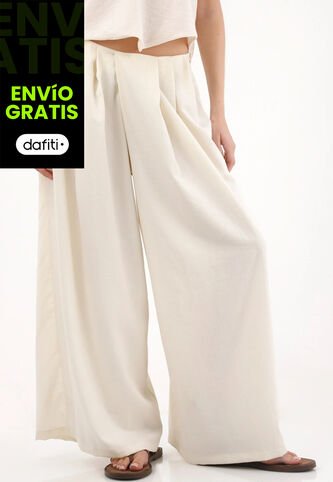 Tennis Pantalón Ancho Con Pretina Cruzada Crudo Para Mujer Tennis