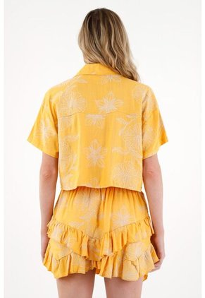 Tennis Camisa Amarilla Con Bordado De Flores Para Mujer
