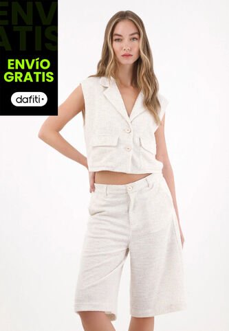Tennis Bermuda Larga En Tweed Blanca Para Mujer Tennis