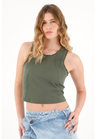 Tennis Camiseta Manga Sisa En Rib Verde Para Mujer Tennis