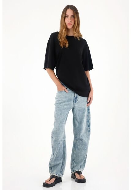 Tennis Camiseta Oversize Con Cuello En Rib Negra Para Mujer