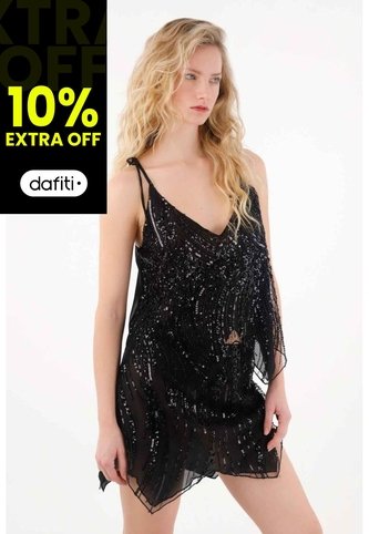 Tennis Camisa De Tiras Con Detalles En Lentejuelas Negra Para Mujer Tennis