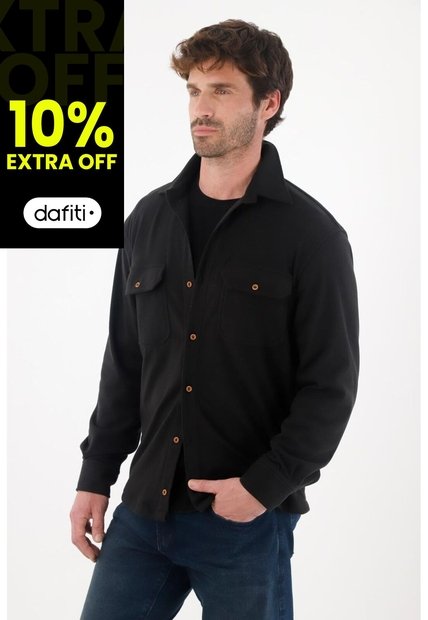 Tennis Camisa De Cuello Clásico Negra Para Hombre