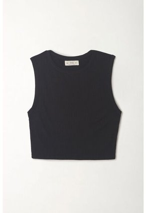 Tennis Camiseta Crop Manga Sisa Negra Para Mujer