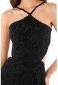 Tennis Vestido Largo De Cuello Halter En Tela Ojalillo Negro Para Mujer de Tennis