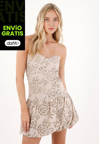 Tennis Vestido Corto Strapless En Ojalillo Gris Para Mujer Tennis
