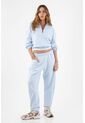 Tennis Buzo Para Mujer En Algodón Azul Cielo Fit Relajado Con Media Cremallera de Tennis