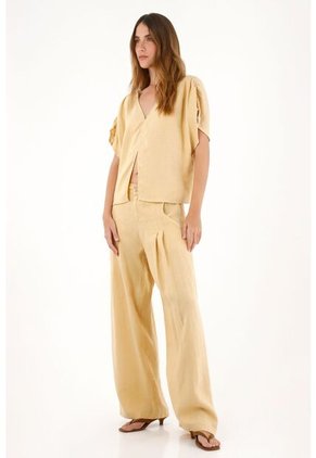 Tennis Pantalón Wide Leg De Tiro Alto Amarillo Para Mujer