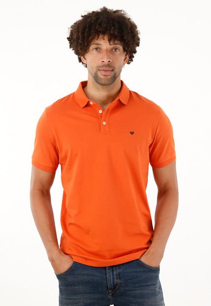 Polo Naranja Con Cuello Y Puños En Rib Para Hombre