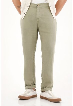 Tennis Pantalón Chino En 100% Lino Verde Para Hombre