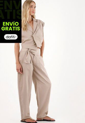 Tennis Pantalón Con Detalle De Cinturón Gris Para Mujer Tennis