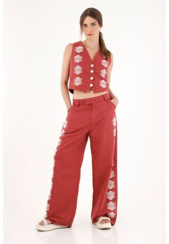 Tennis Pantalón Recto Con Manualidad Rojo Para Mujer Tennis