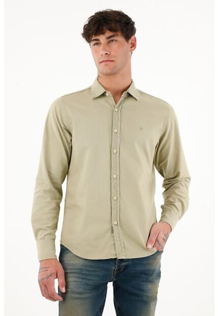 Tennis Camisa De Tela Oxford Manga Larga Verde Para Hombre