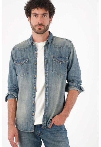 Tennis Camisa Para Hombre De Algodón índigo Fit Relajado Lavado Vintage Tennis