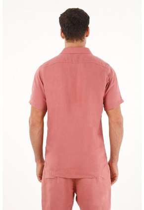 Camisa Manga Corta En 100% Lino Naranja Para Hombre