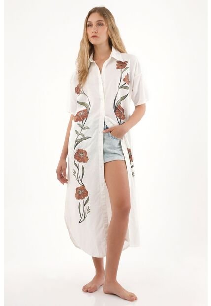 Tennis Vestido Largo Tipo Camisa Manga Larga Crudo Para Mujer