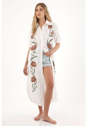 Tennis Vestido Largo Tipo Camisa Manga Larga Crudo Para Mujer