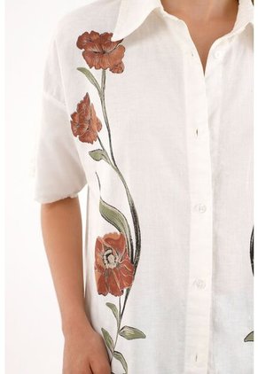 Tennis Vestido Largo Tipo Camisa Manga Larga Crudo Para Mujer