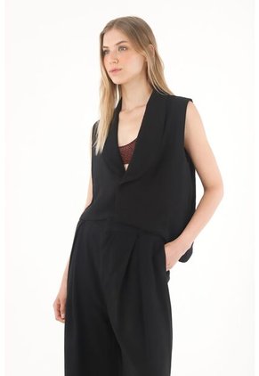 Tennis Chaleco Asimétrico Con Solapa Negro Para Mujer