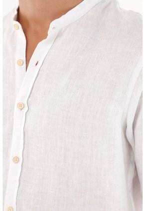Tennis Camisa En 100% Lino Blanca Con Detalle Fruncido Para Hombre