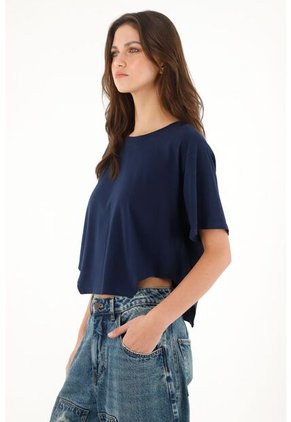 Tennis Camiseta Amplia Con Cortes Laterales Azul Para Mujer