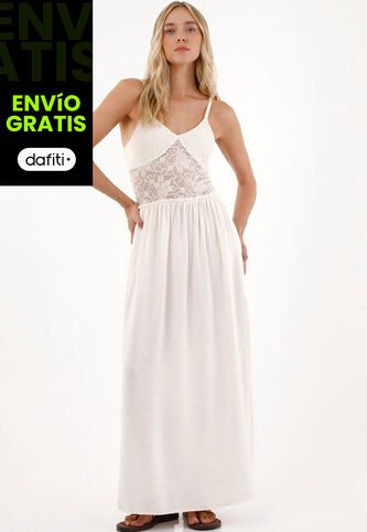 Tennis Vestido Largo Con Detalle De Encaje Crudo Para Mujer Tennis